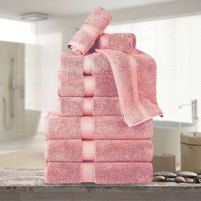 Superior Egyptian Cotton 800 GSM Plush & Absorbent, 9 Piece Set, Tea Rose | by SUPERIOR