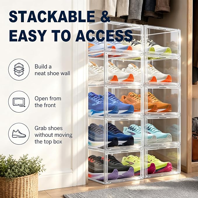 1 Pack Drop Front Shoe Boxes Acrylic Box Sneaker Case, Size 12 - Image 4