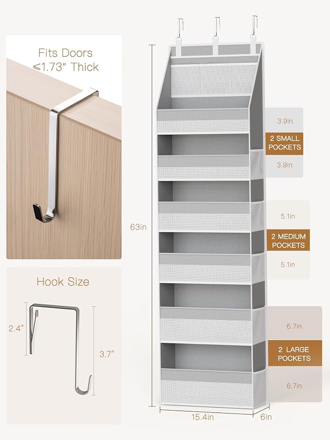 2 Pack Over The Door Organizer, Heavy-Duty 6-Shelf Hanging Storage - Image 2