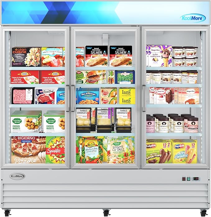 KoolMore 80 in. Commercial Three Glass Door Display Upright Freezer Merchandiser in White 52 Cu. Ft. (MDF-3GD-52C-WH)