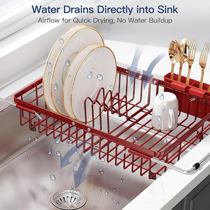 JASIWAY Red Dish Drying Rack Over the Sink - Image 6