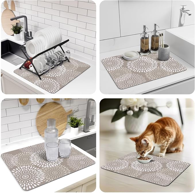 Dish Drying Mat Absorbent Kitchen Counter Mat Rubber Backing Draining Mat | - Image 7