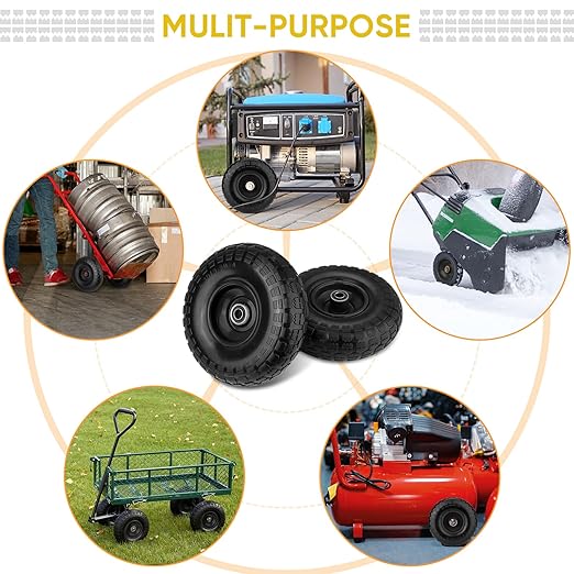 TICONN 4.00-6 Tire and Wheel Flat Free, 2 Pack 13" Solid Tires with 5/8" Axle Bore Hole and Double Sealed Bearings, Perfect for Wheelbarrow, Garden Cart, Wagon, Dolly (Black, 2PK)