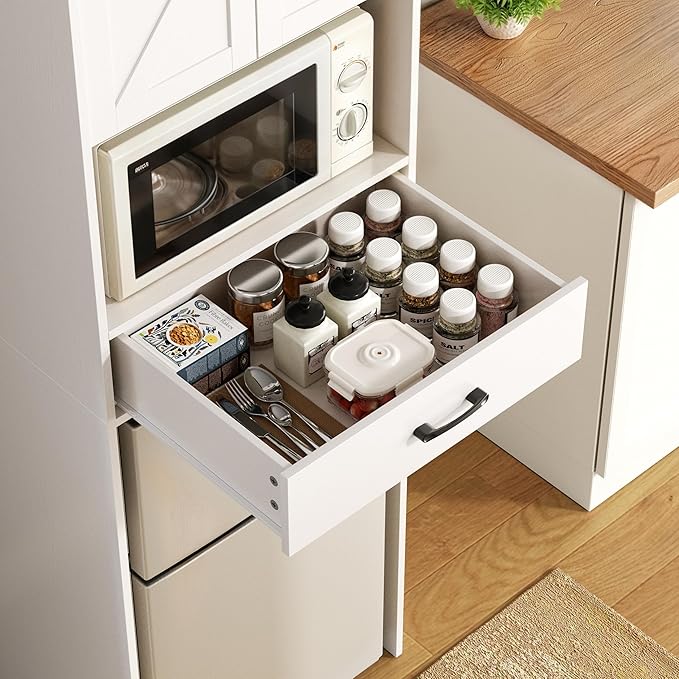 Mini Fridge Stand with Storage and Power Outlet, Coffee Bar Cabinet with Microwave Shelf, – Fits Most Mini Fridges and Wine Coolers, for Dorm, Kitchen, or Office White KH03MRW