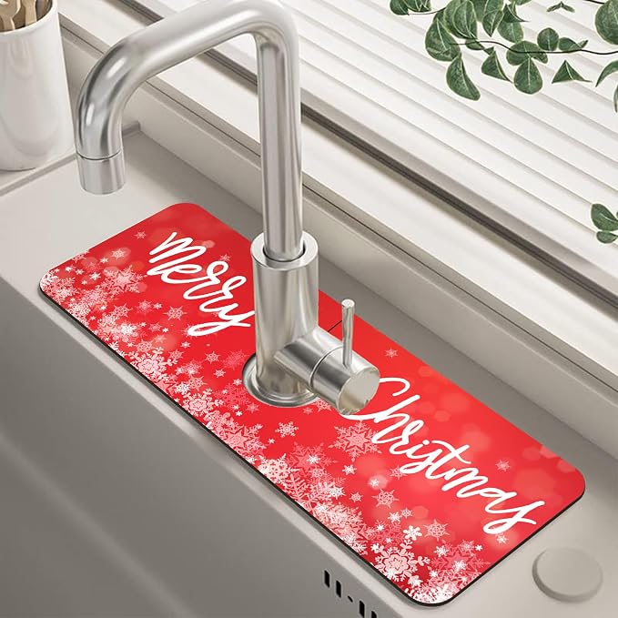 Merry Christmas Snowflake Kitchen Sink Splash Guard Mat Absorbent Fast Drying by Unknown