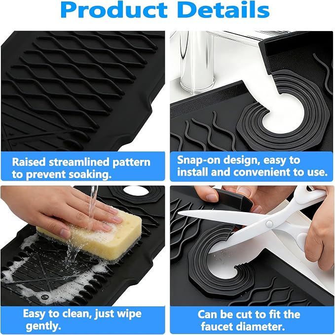 24 Inch Silicone Faucet Mat for Kitchen Sink, 7° Slope Fast Self-Draining Sink - Image 7