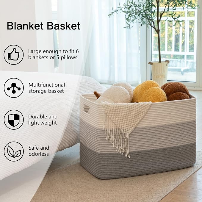 OIAHOMY Blanket Basket Laundry Basket Dog Toy Basket 108L Gradient Grey - Image 6