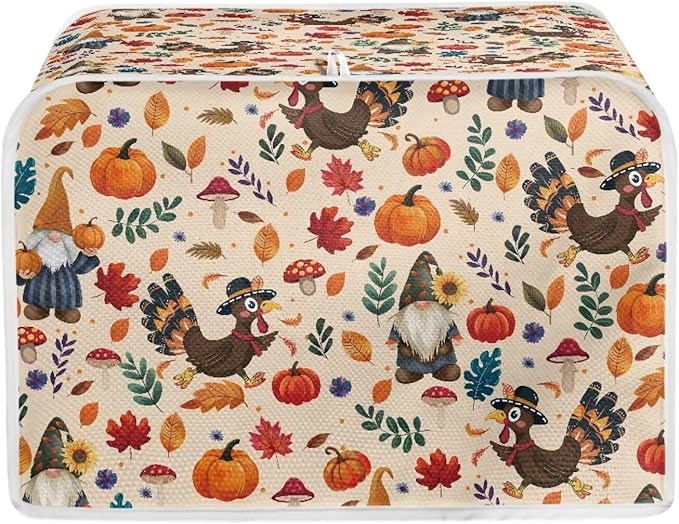 UNICEU Fall Pumpkin Turkey Toaster Covers 4 Slice Bread Maker Dust Cover Kitchen Small Appliance Dust Protector Thankgiving Day Gift