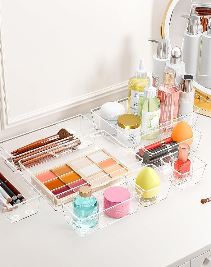 55Pcs Clear Plastic Drawer Organizers Set, 4size makeup drawer organizer trays - Image 5