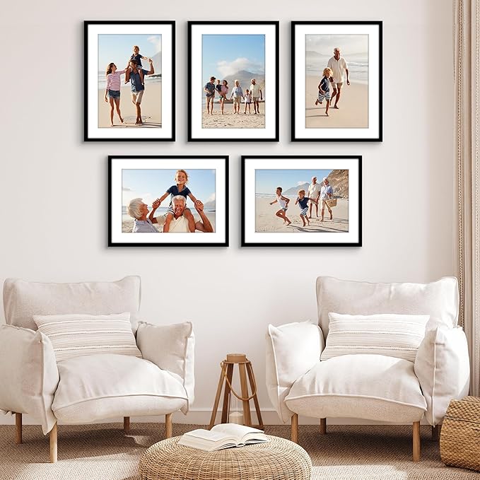 Americanflat 17x23 Picture Frame with Polished Plexiglass - Set of 5 - Use as 13x19 Frame with Mat or Display 17x23 Photo Without Mat - Galleria Collection - Picture Frames for Wall Display - Black