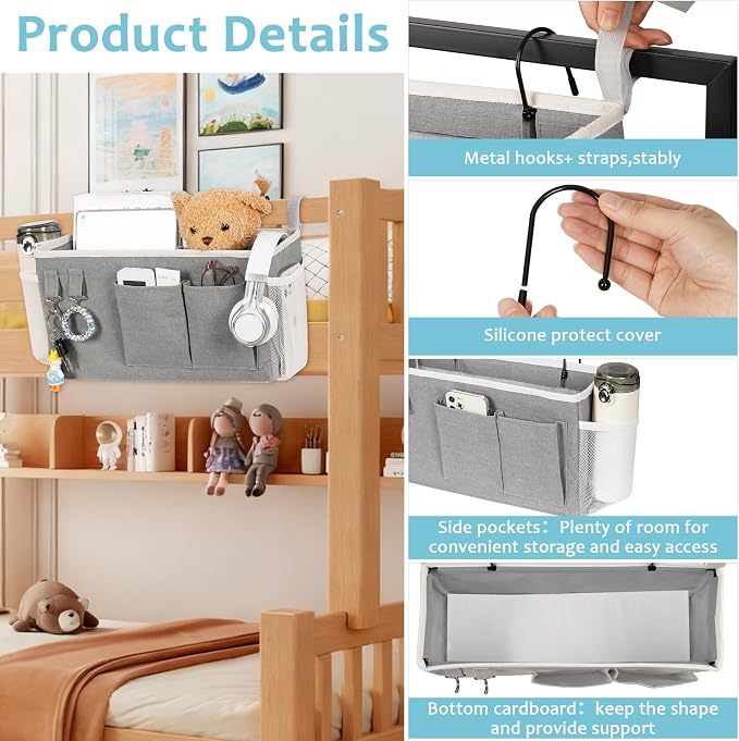 Bedside Caddy, Bedside Storage Bag Hanging Organizer - Image 4