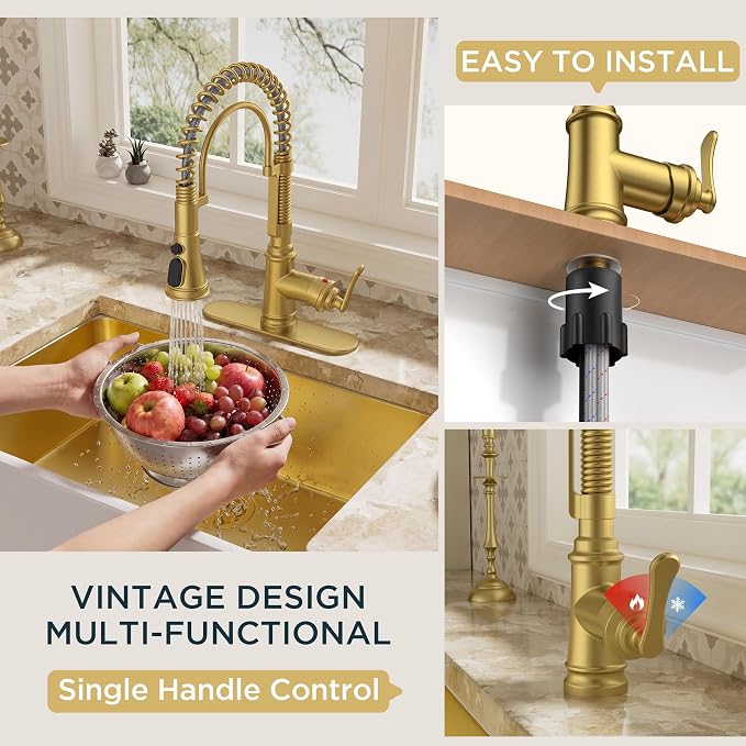 FORIOUS Gold Kitchen Faucet - Image 8