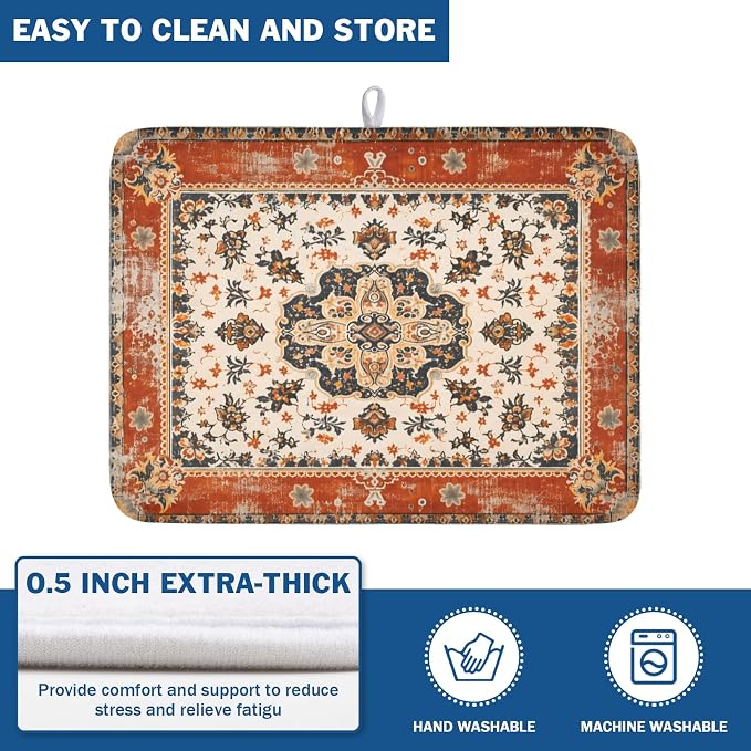 Giwawa Ethnic Boho Dish Drying Mat Rust Coral Floral Decorative Dishes Pad - Image 5