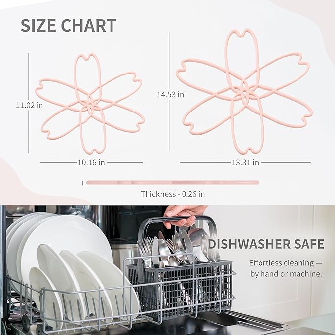iPROTECT - Stack Expert | Multi-Purpose BPA-Free Silicone Pans & Pots Protector. Set of 2. Trivets for All Cookware Sizes, Protects Coating & Scratches, Dishwasher Safe (Sakura Pink, L)