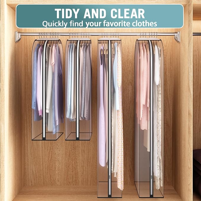Liuoud Clear Garment Bags for Hanging Clothes 10” Gusseted, 4 Pack, 40”&60” | - Image 6