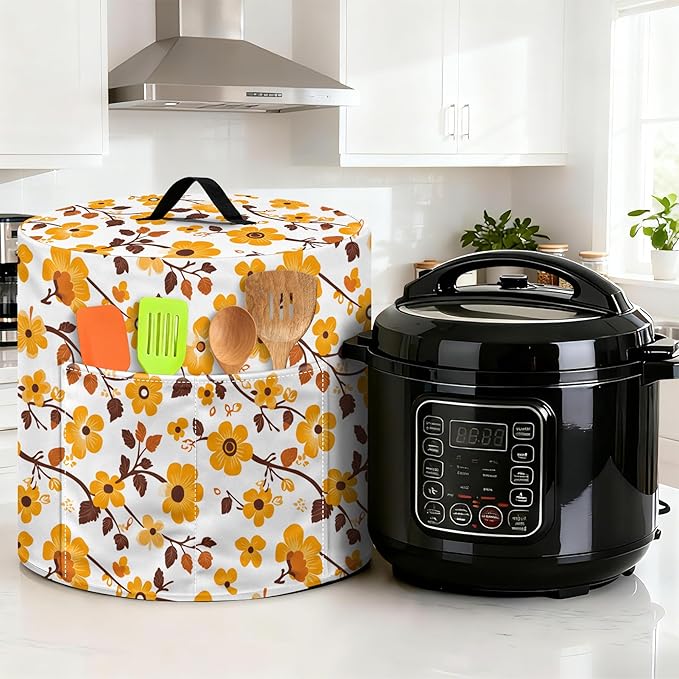 Kitchen Appliance Accessories Dust Cover for 3-6-8 Quart Instant Pot, Pressure Cooker, Air Fryer & Crock Pot,Decorative Appliance Cloth Cover with Top Handle & Storage Pockets (Orange, 6 Quart)