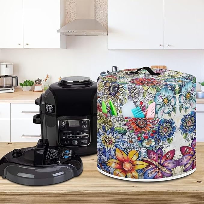 Colorful Flowers Dust Cover for 8 Quart Instant Pot and Extra Accessories, Dust Proof Easy to Clean Pressure Cooker Cover Electric Appliance Cover Air Fryer Accessories with Pocket