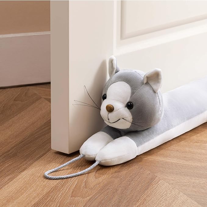 habibee Door Draft Stopper, Weighted Noise Blocker 38 in Grey Cat | Soft Plush by habibeeDesignCoLtd