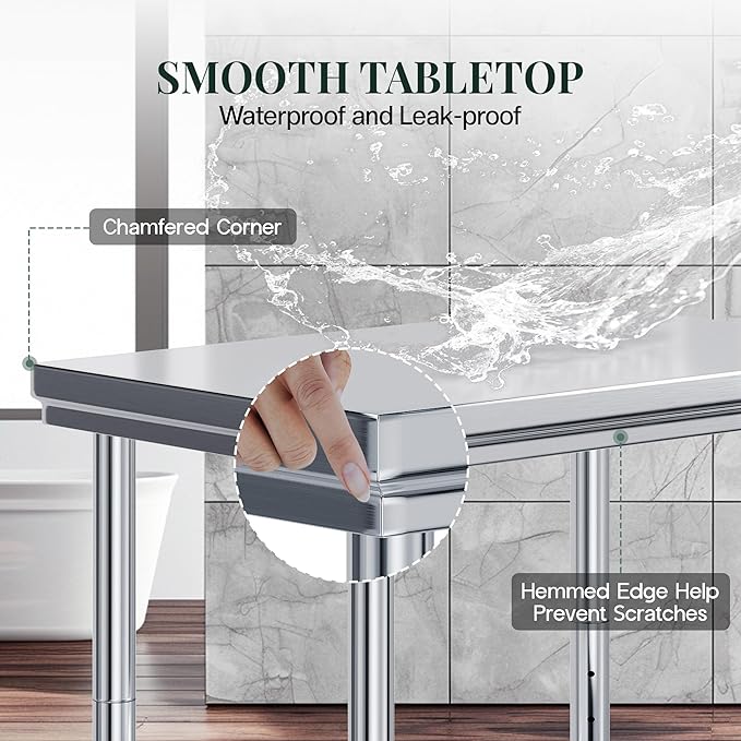 Jocisland 24" x 36" Stainless Steel Table for Prep & Work with Wheels, Adjustable Under Shelf & Safe Design for Restaurant, Home and Outdoor