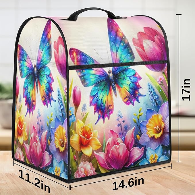 Kitchen Aid Mixer Cover Flower Animal Butterfly Stand Mixer Cover Compatible with 6-8 Quarts Stand Mixers, Dust Covers with Zipper Pocket Foldable Washable Kitchen Aid Organizer Bag