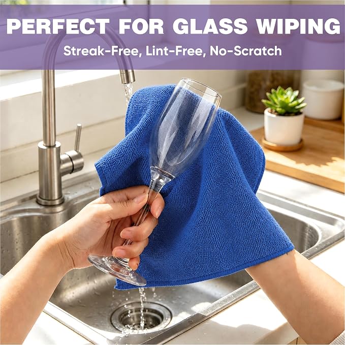 TEAWOO 10 PCS Navy Blue Microfiber Cleaning Cloths, Car Towels, Kitchen Towels - Image 4