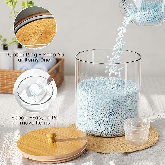 3+1 Pack Glass Laundry Pods Container & Acrylic Dryer Sheet Holder, Powder - Image 3