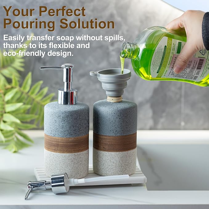 Ceramic Soap Dispenser Set of 2, Hand and Dish Soap Dispenser Set | Shower - Image 2