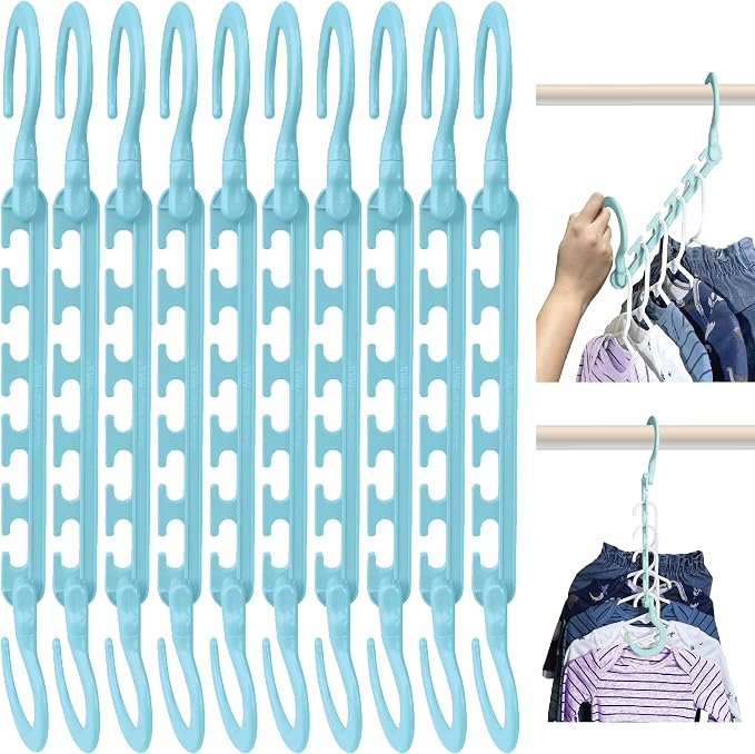 Max Space Saving Hangers, 360° Hooks, Pastel Blue | Assembled cascading hangers by WONDERHANGER