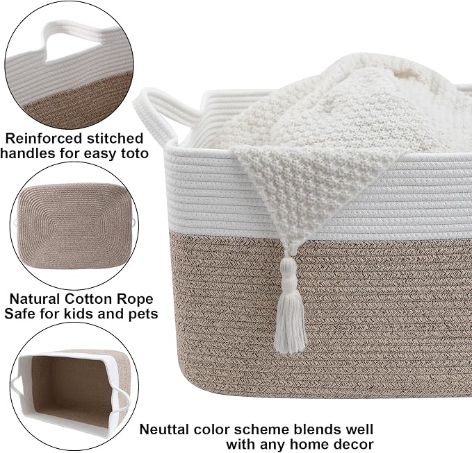65L Laundry Basket with Handles, Woven Blanket Basket - Image 3