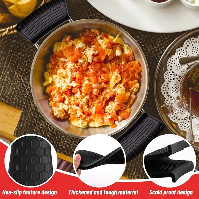 4 Pack Silicone Hot Handle Holder Cover Cast Iron Handle Cover Silicone Pot Holders Heat Resistant Assist Pan Handle Sleeve Non-Slip Pot Handle Covers for Cast Iron Skillet Metal Pan
