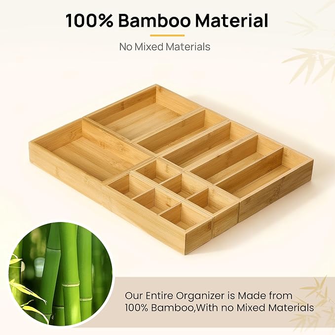 Vtopmart 7 Pack Bamboo Drawer Organizer Boxes, Junk Drawer Organizers | 100% - Image 5