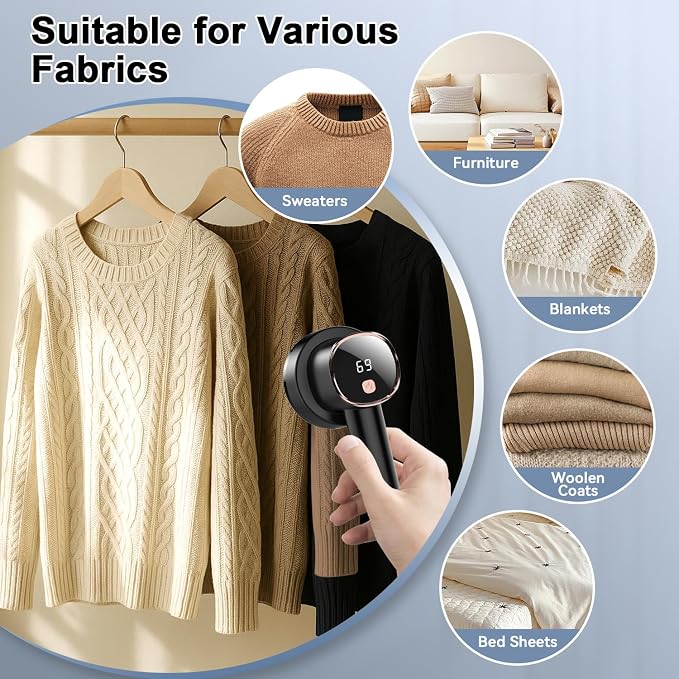 Rechargeable Fabric Shaver, 6-Leaf Blades, LED Display, 3 Speeds | Portable - Image 9