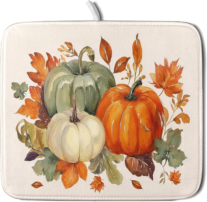 Giwawa Fall Pumpkin Dish Drying Mat Autumn Leaves Absorbent Dishes Pad 16x18 by Giwawa
