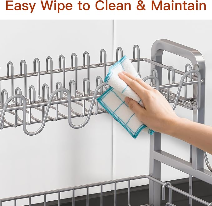 BOOSINY 2 Tier Large Stainless Steel Dish Drying Rack - Image 7