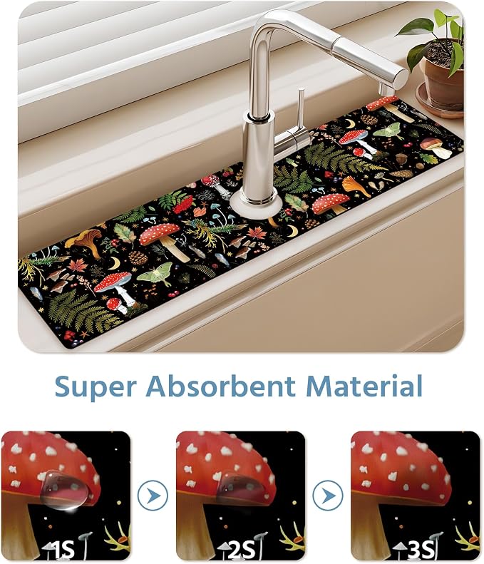 Patterned Sink Faucet Mat Kitchen Splash Guard Super Absorbent Drying Mat - Image 5