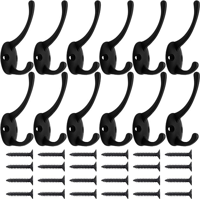 IBosins 12 Pack Black Double Coat Hooks Wall Mounted - Image 2