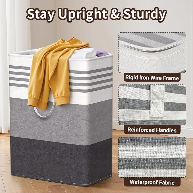 WOWBOX 2 Pack Laundry Baskets, Collapsible Dirty Clothes Laundry Hampers - Image 3