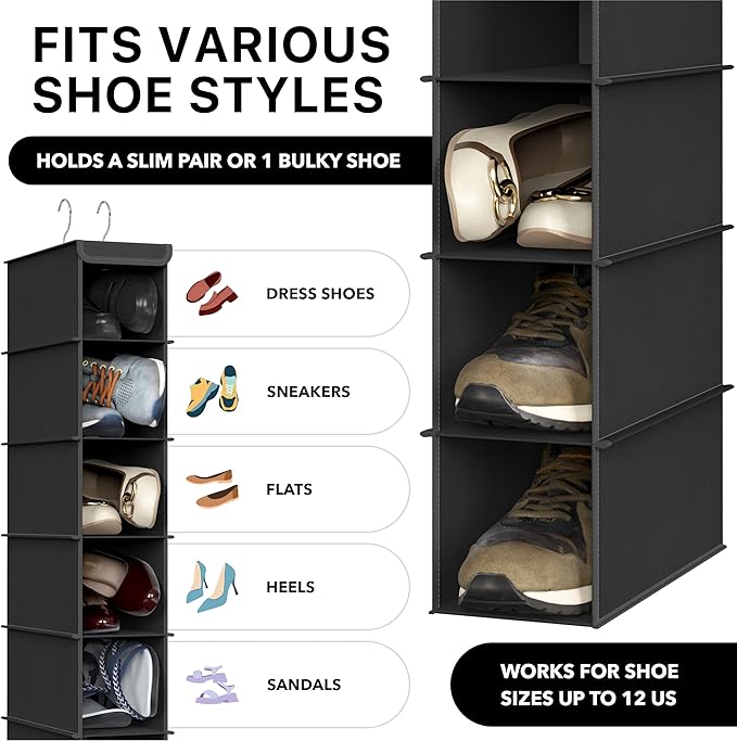Simple Houseware 2 Pack 10 Shelves Hanging Shoe Organizer, Holds Up to 20 lbs - Image 3