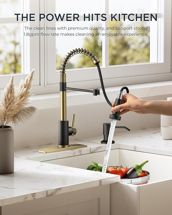 FORIOUS Kitchen Faucets, Pull Down Sprayer, Classic High Arc, Single Handle - Image 4