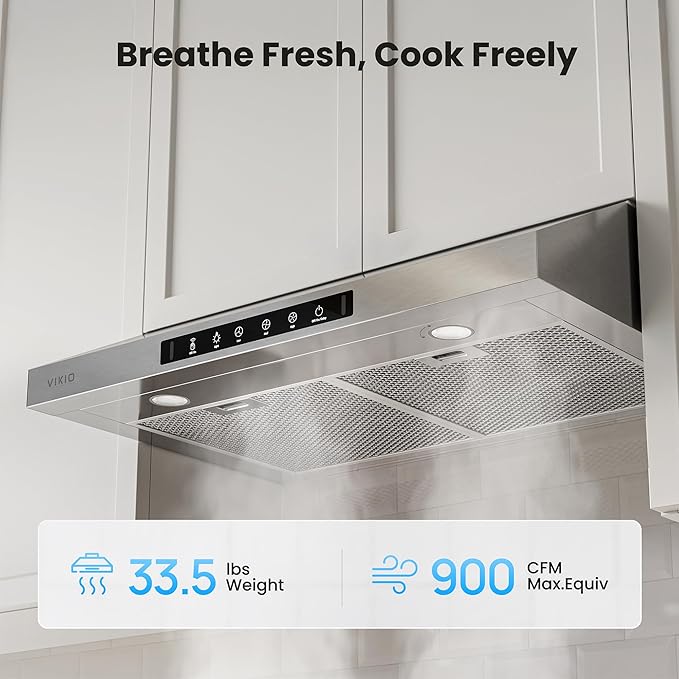 Range Hood 30 Inch Under Cabinet, 900CFM Stainless Steel Kitchen Stove Vent Hood, Touch/Gesture Control, 3 Speed Exhaust Fan, LED Lights, Reusable 5-Layer Aluminum Filters