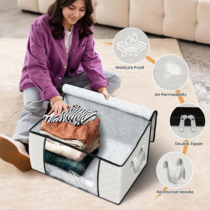 3 Pack Storage Bags for Clothes Blanket Storage Bins - Image 4