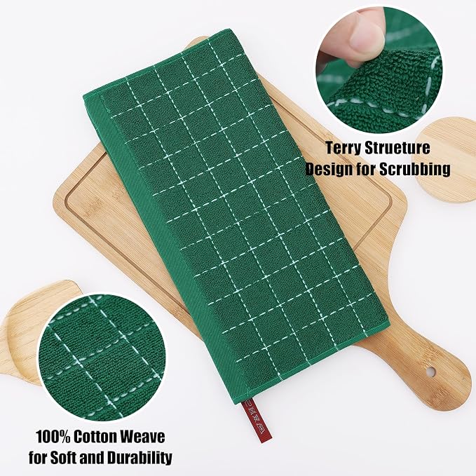Homaxy 100% Cotton Terry Kitchen Dish Cloths, 6 Pack, Dark Green - Image 2