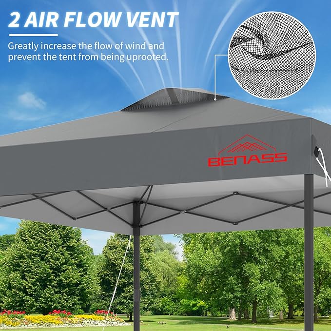 8x8 Pop Up Canopy, Easy Up Canopy Tent, Heavy Duty Tents for Parties, One Person Set Up Event Tent, Light Grey