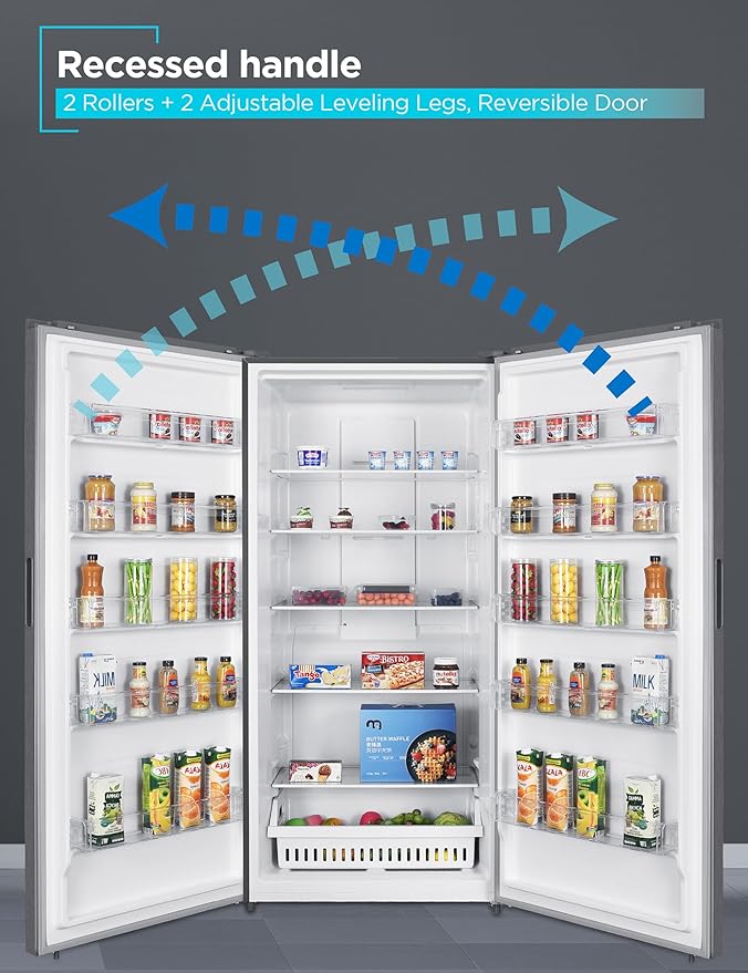 BLACK+DECKER 21.2 Cu. Ft. Convertible Freezer Refrigerator, Upright Freezer with Glass Shelves, Reversible Door, ENERGY STAR rated, Frost Free, BUC2120MS, Stainless Look