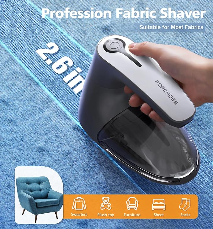 POPCHOSE Fabric Shaver, 6-Leaf Blades & Electrostatic Brush, Rechargeable | - Image 5