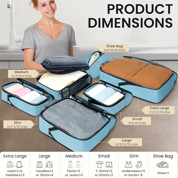 BAGAIL 4 Set/6 Set/8 Set Compression Packing Cubes Travel Accessories - Image 2