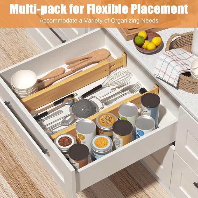 Bamboo Drawer Dividers, Adjustable Drawer Organizers, Fits 17.6–21" Drawers | - Image 2