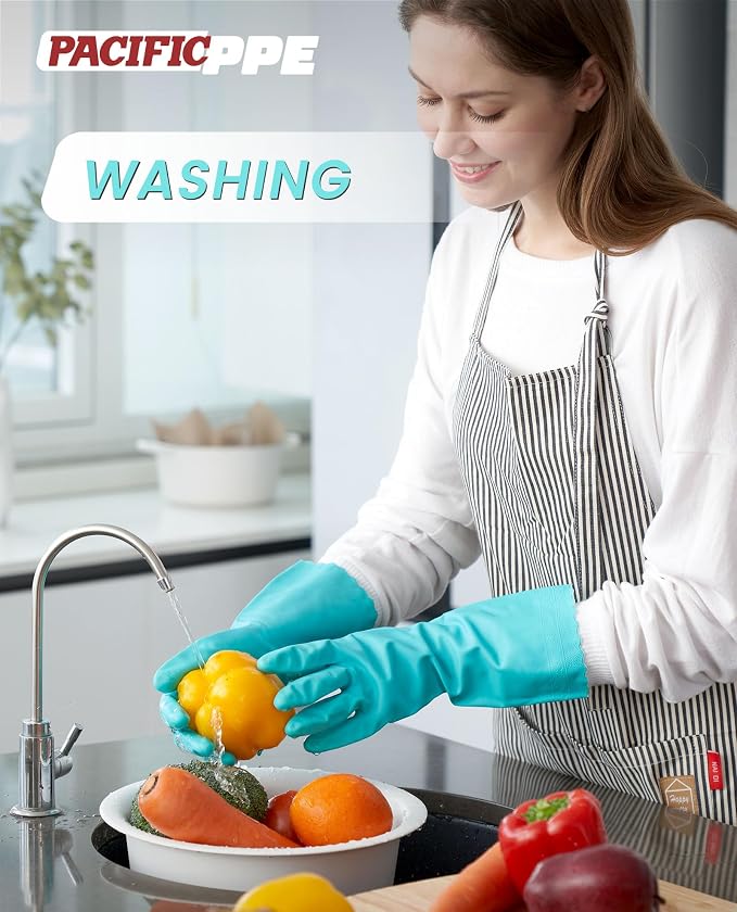 PACIFIC PPE 2 Pairs Dishwashing Gloves, Cotton Flocked Liner, Large | - Image 5