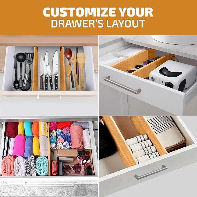 6-Pack Deep Drawer Dividers 4-Inch High Dresser Drawer Organizer, Bamboo | - Image 3