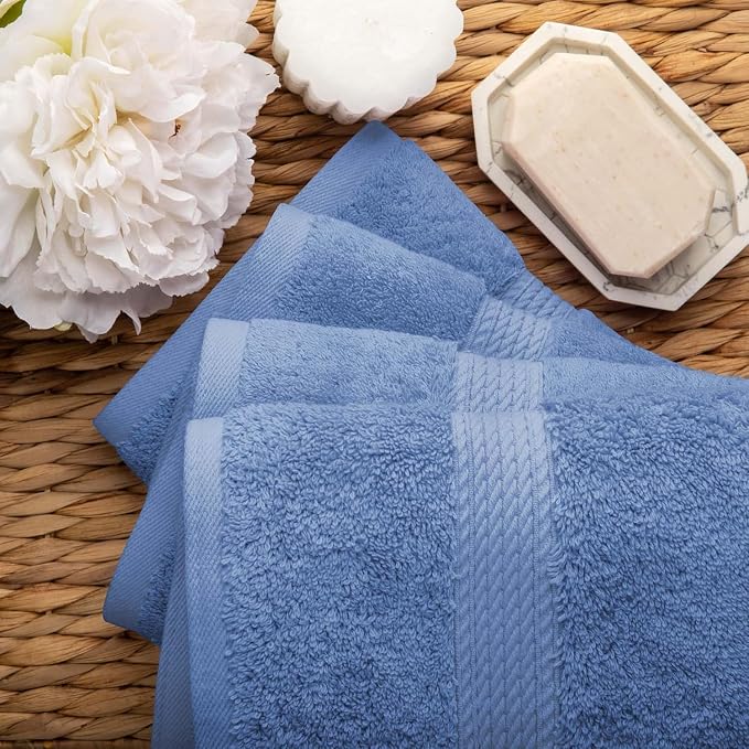SUPERIOR Egyptian Cotton Plush & Absorbent, Hand Towel Set of 4, Denim Blue | - Image 4